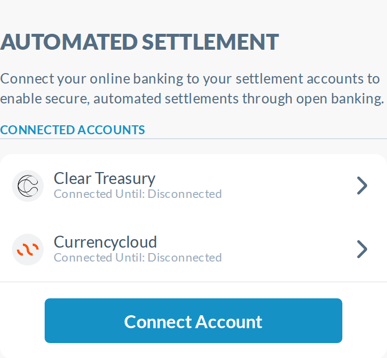 Automated Settlement at 390: title, intro and 'CONNECTED ACCOUNTS' at x=0