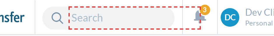 768px: the dashed red outline is the search input's real box, drawn for the screenshot. It runs past the grey pill and over the bell.