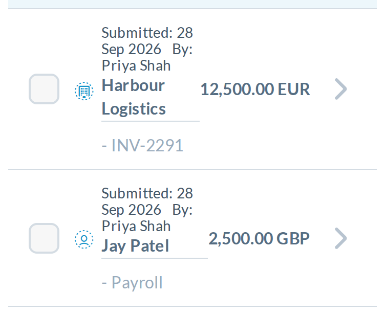 390px: separator lines under 'Harbour Logistics' and 'Jay Patel', 15px above their references